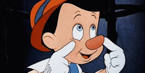 Pinocchio's nose growing as he lies